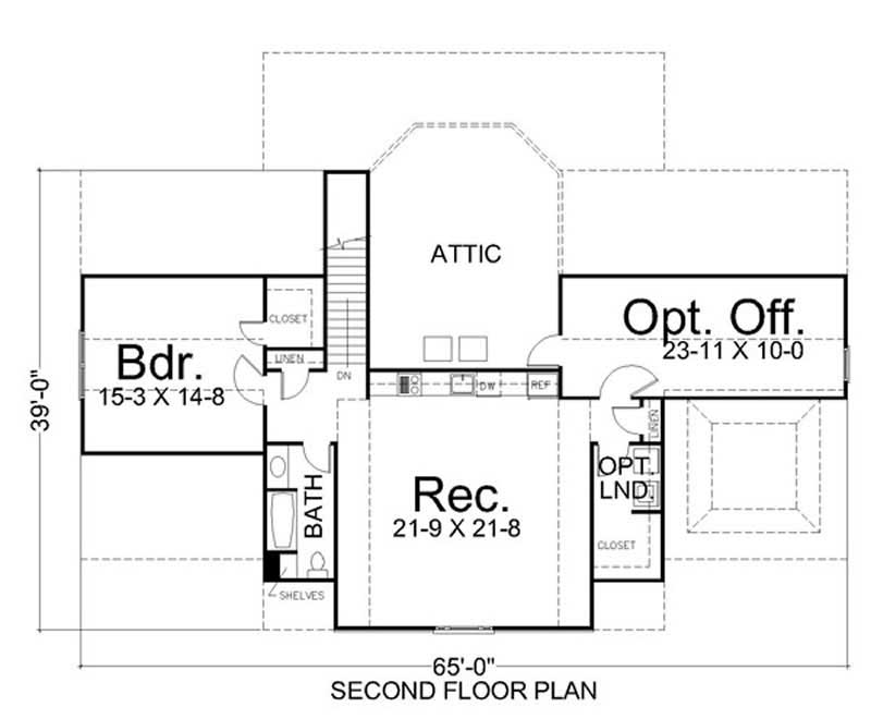 Floor Plan Second Story of European Plan #106-1135