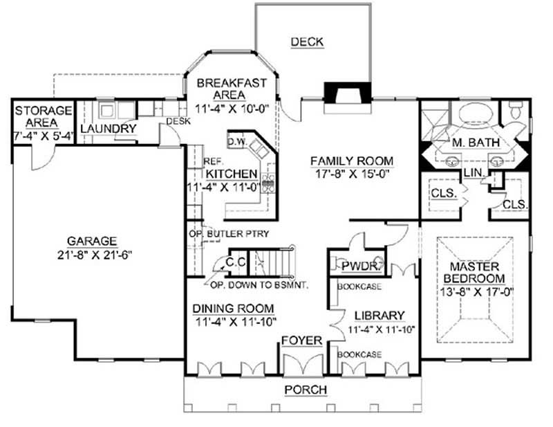 Floor Plan First Story of European Plan #106-1222