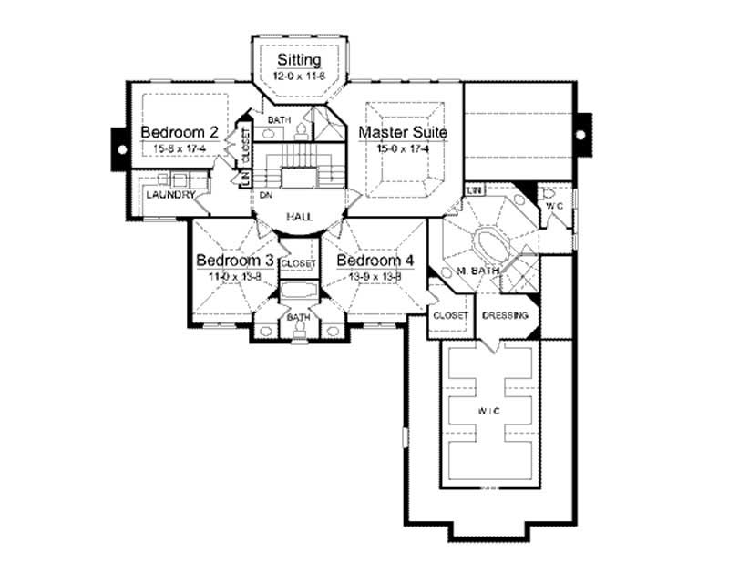 Floor Plan Upper Level of European Plan #106-1227
