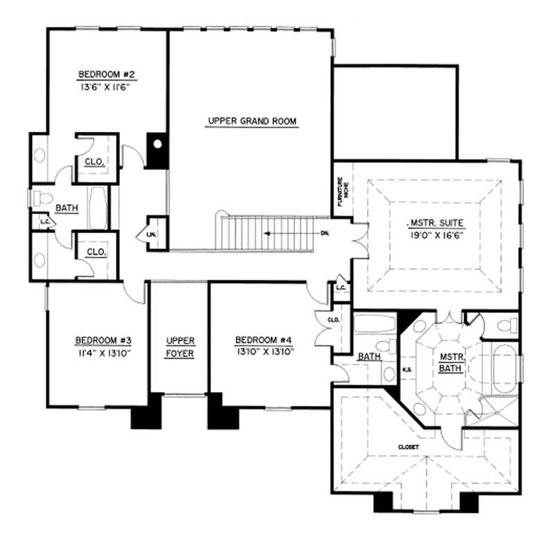 Floor Plan Upper Level of European Plan #106-1232