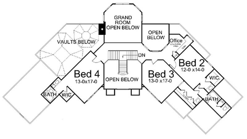 Floor Plan Second Story of European Plan #106-1248