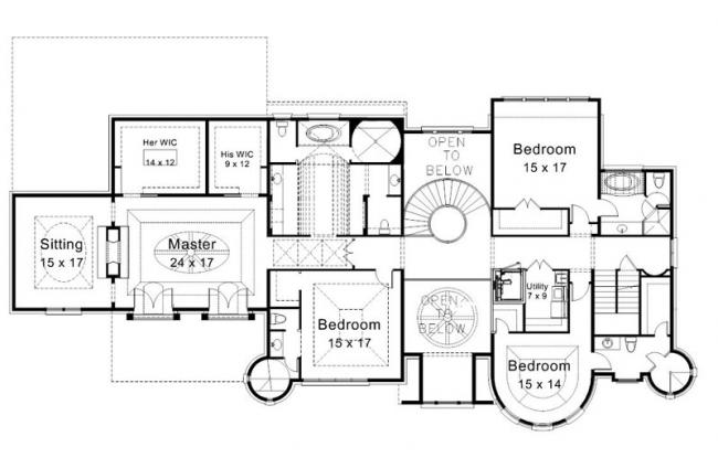 Floor Plan Second Story of Luxury Plan #106-1318