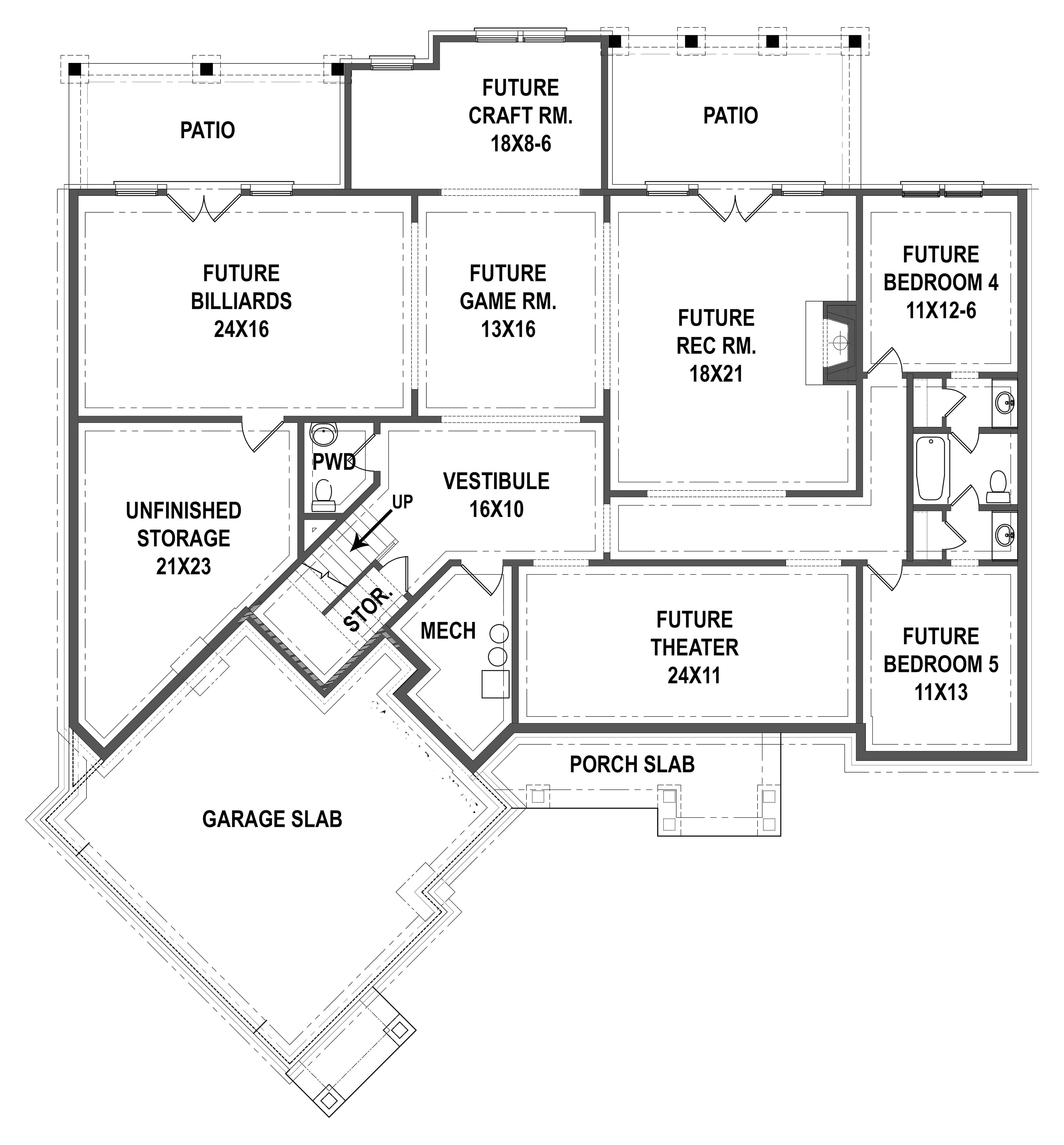 Floor Plan Basement of Ranch Plan #106-1319