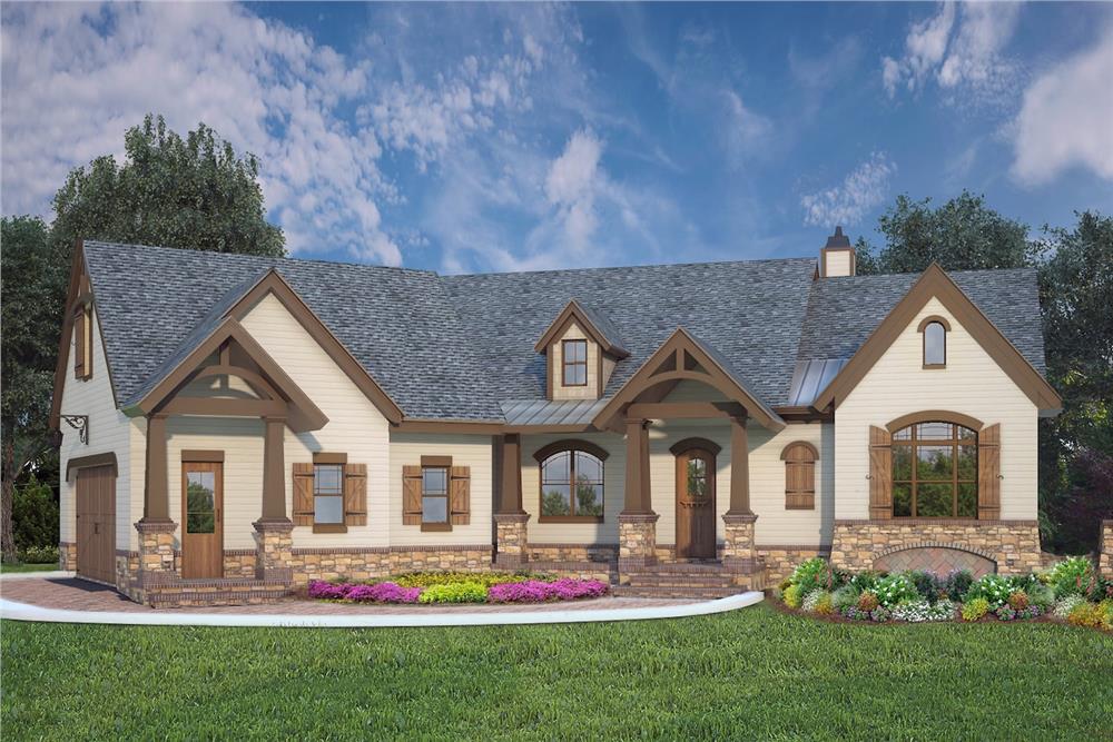 Color rendering of Ranch home plan (ThePlanCollection: House Plan #106-1319)