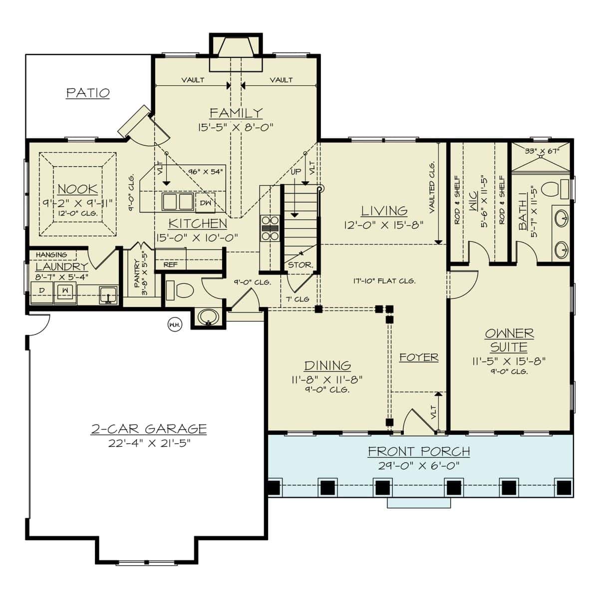 Main Level of Craftsman Plan #106-1337