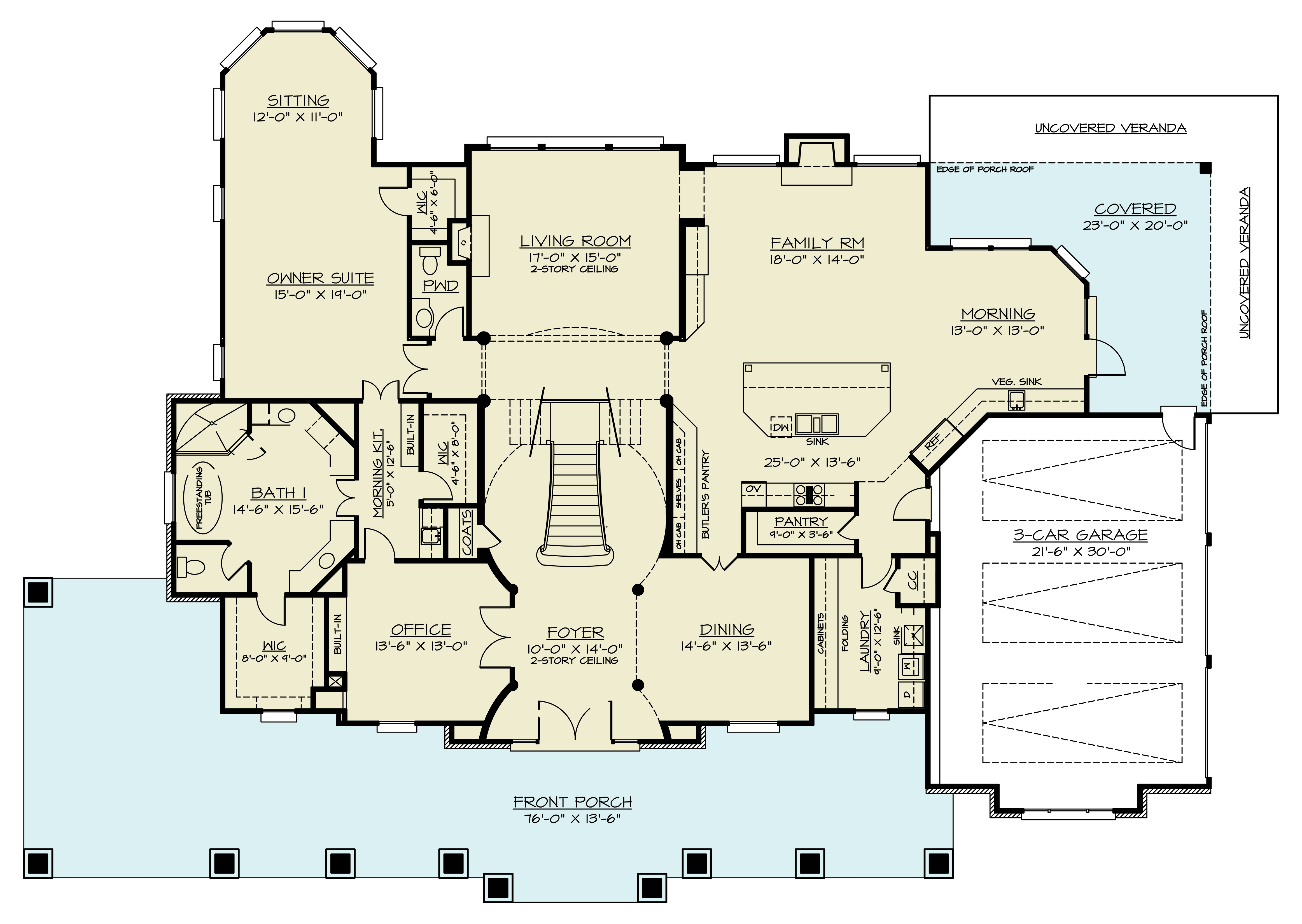 Main Level of Modern Farmhouse Plan #106-1345