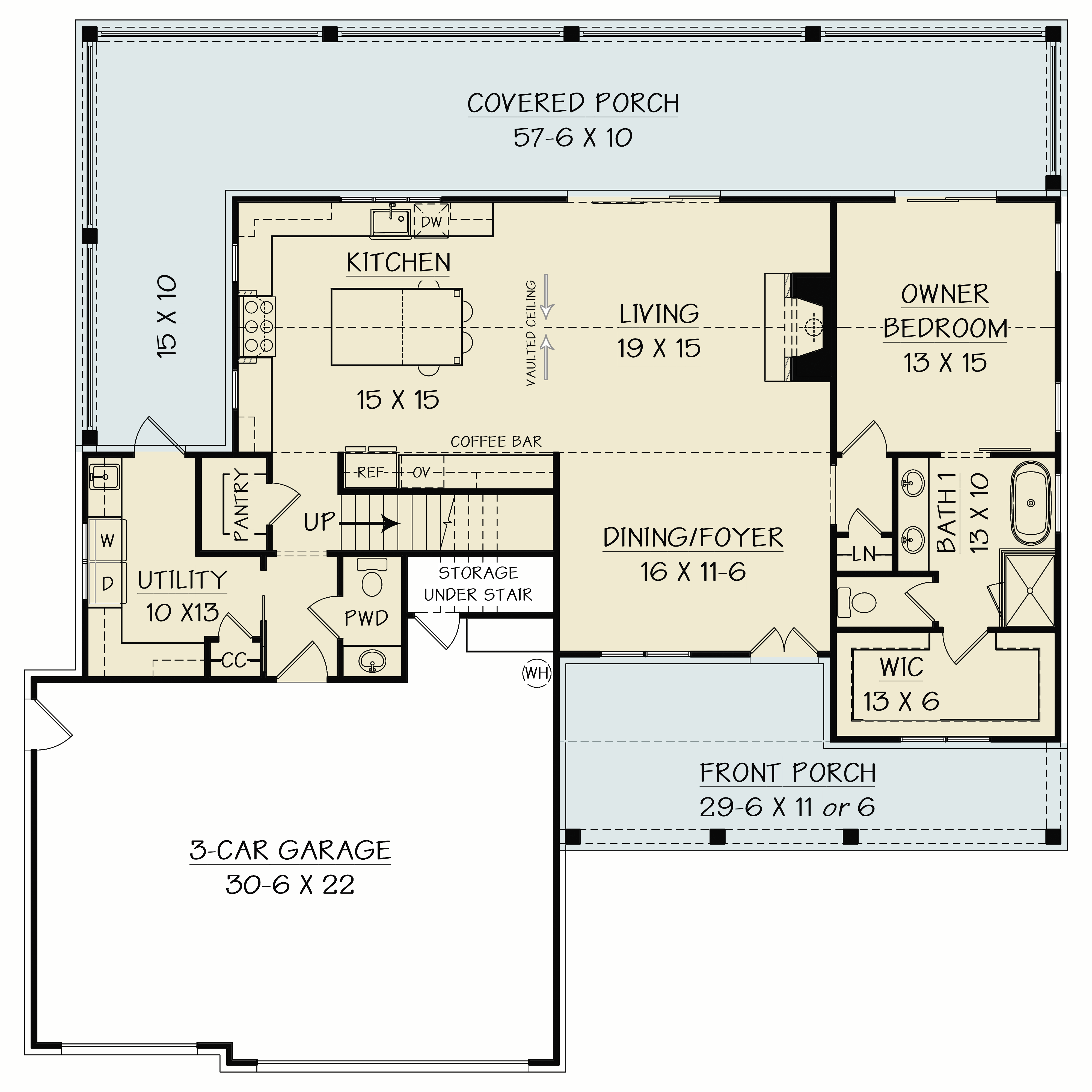Main Level of Modern Farmhouse Plan #106-1348
