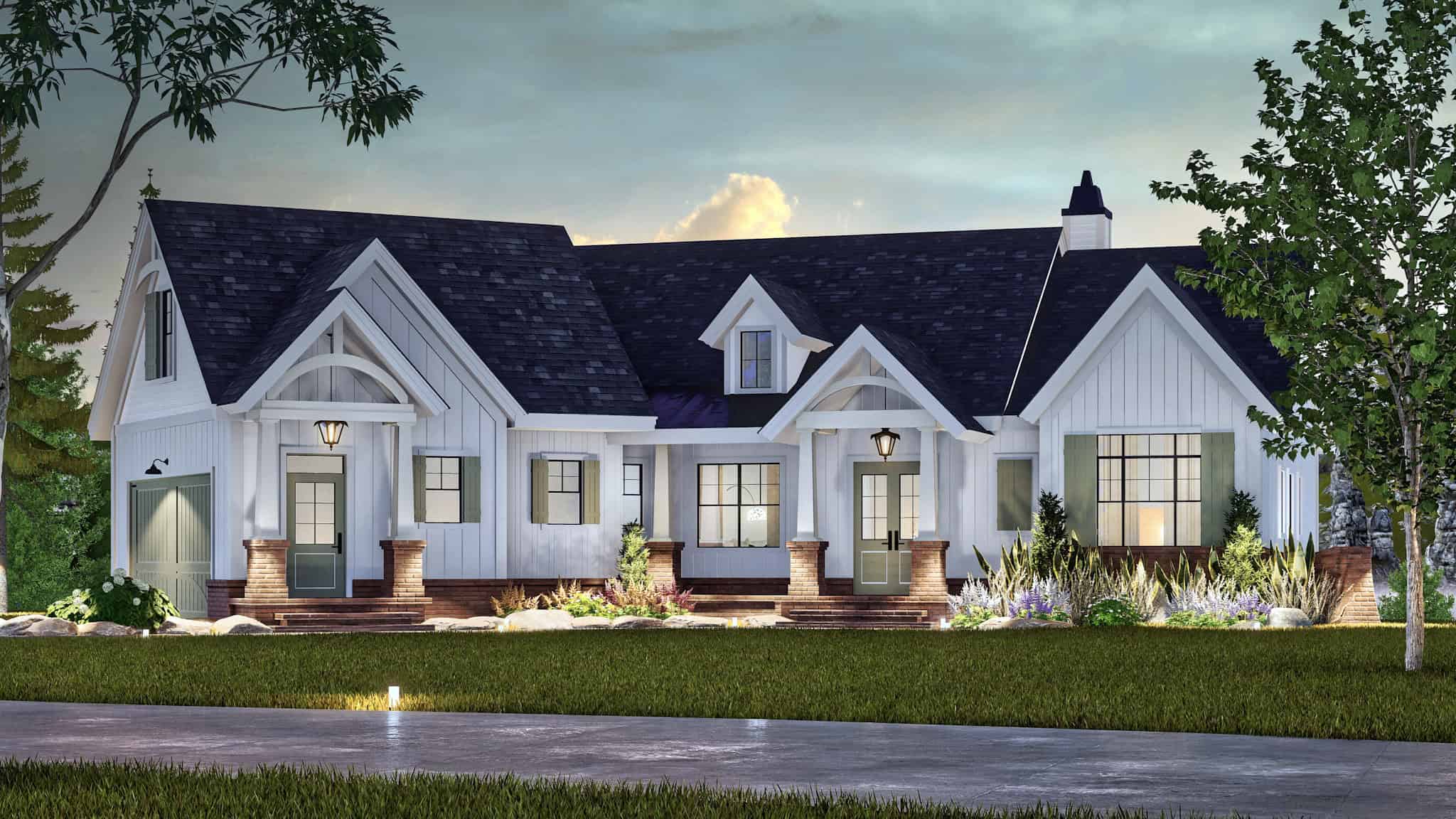 Front elevation of Modern Farmhouse home (ThePlanCollection: House Plan #106-1349)