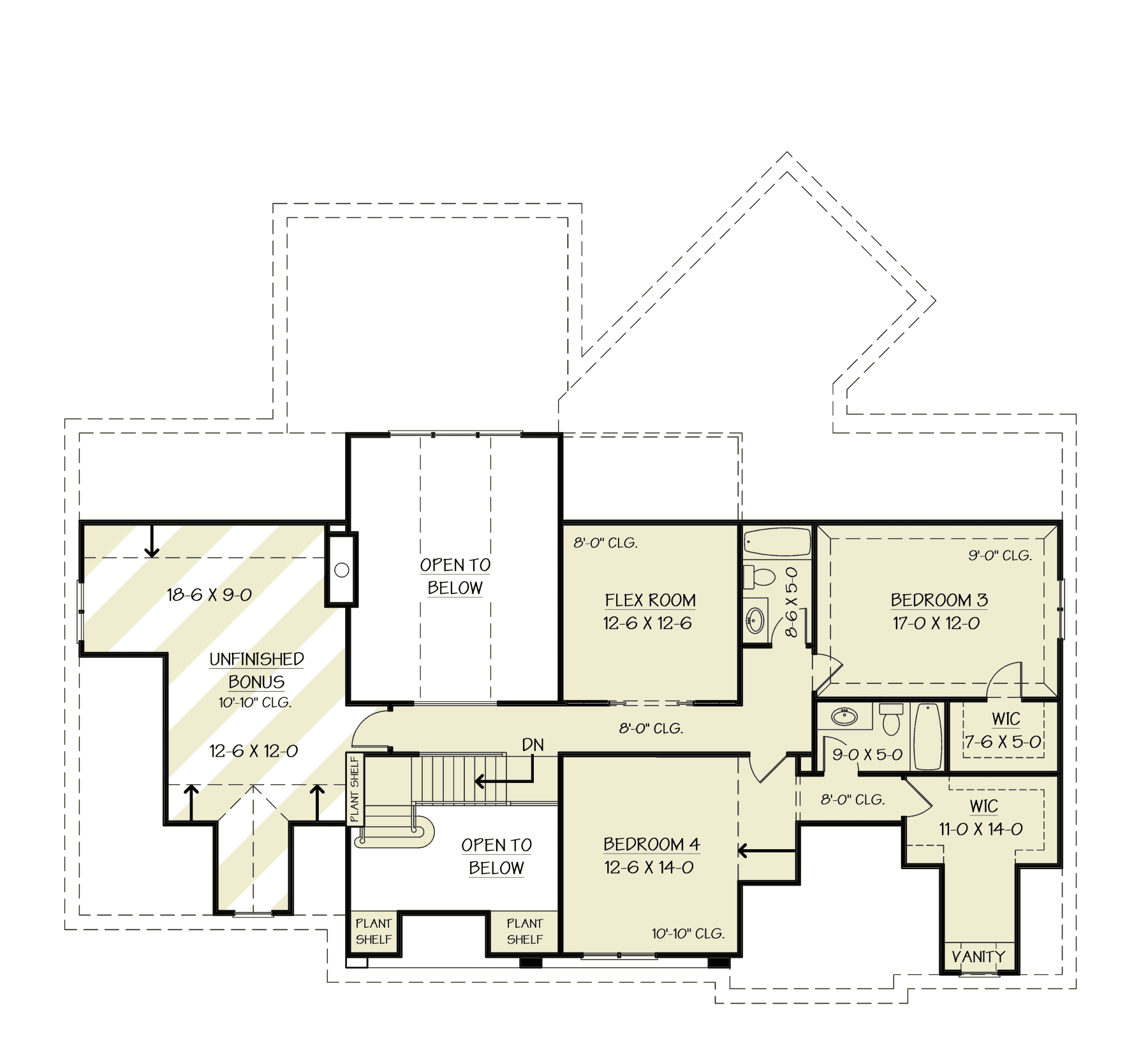 Upper Level of Modern Farmhouse Plan #106-1350