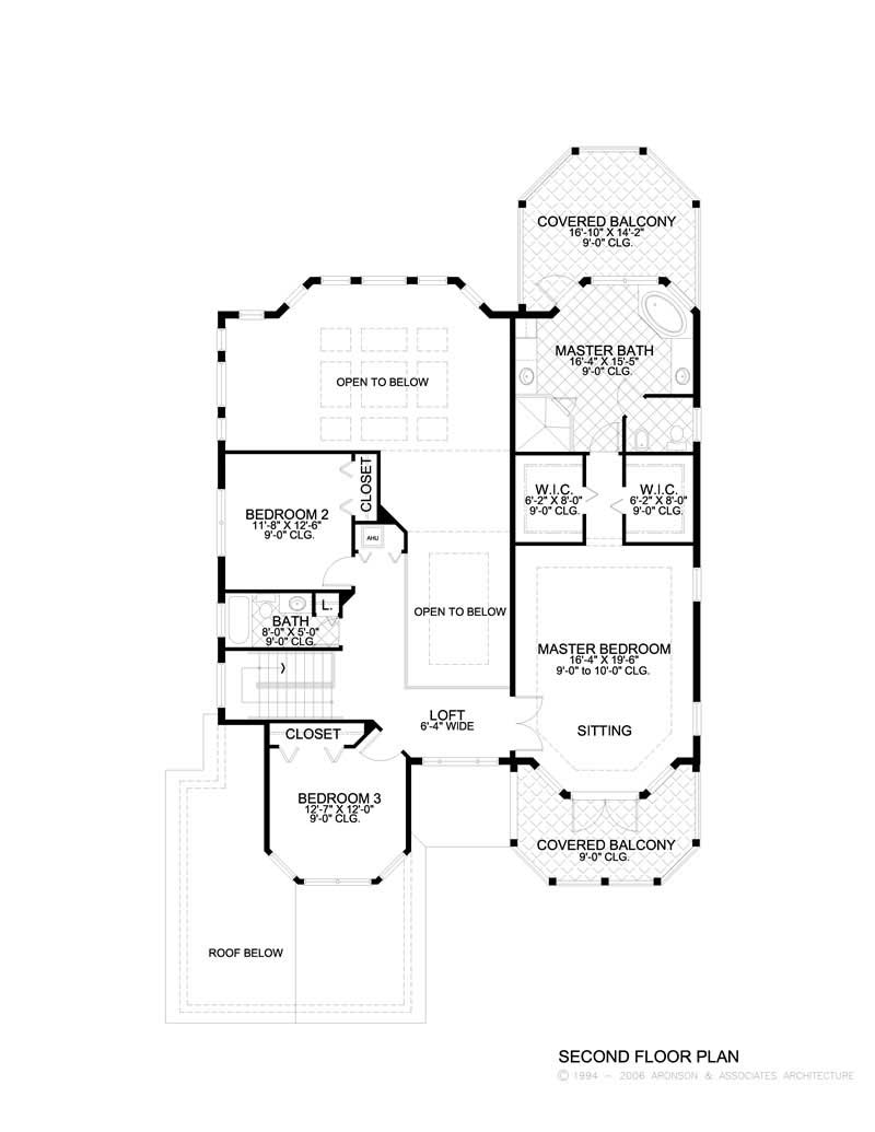 Floor Plan Second Story of Mediterranean Plan #107-1000