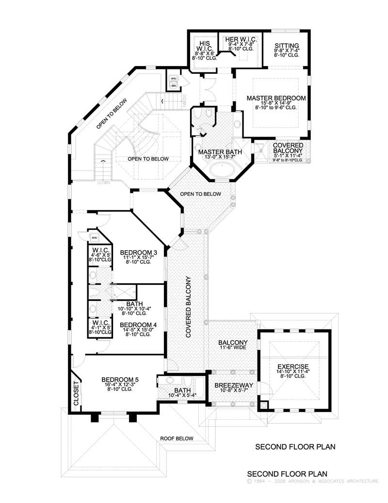 Floor Plan Second Story of Luxury Plan #107-1007