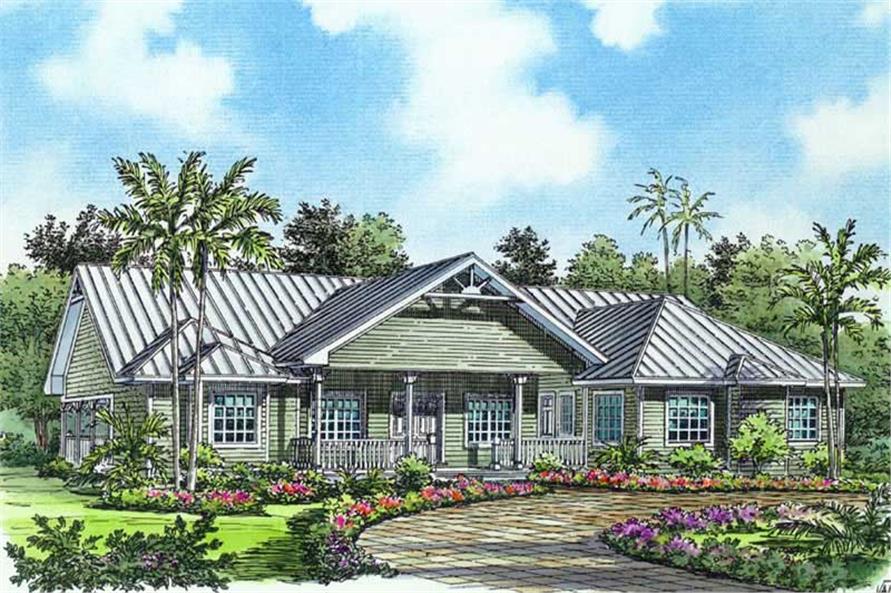 Front elevation of Florida Style home (ThePlanCollection: House Plan #107-1019)