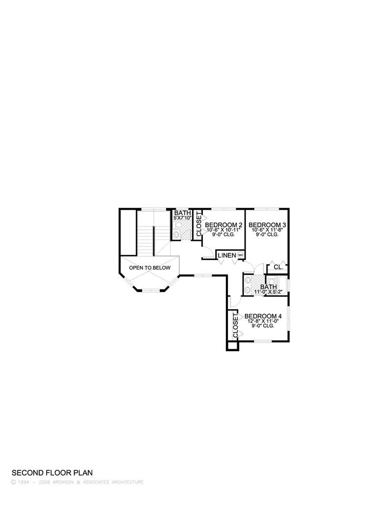 Floor Plan Second Story of Mediterranean Plan #107-1023