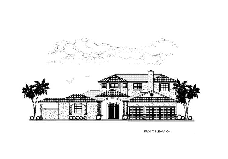 Home Plan Front Elevation of this 4-Bedroom,3117 Sq Ft Plan -107-1023