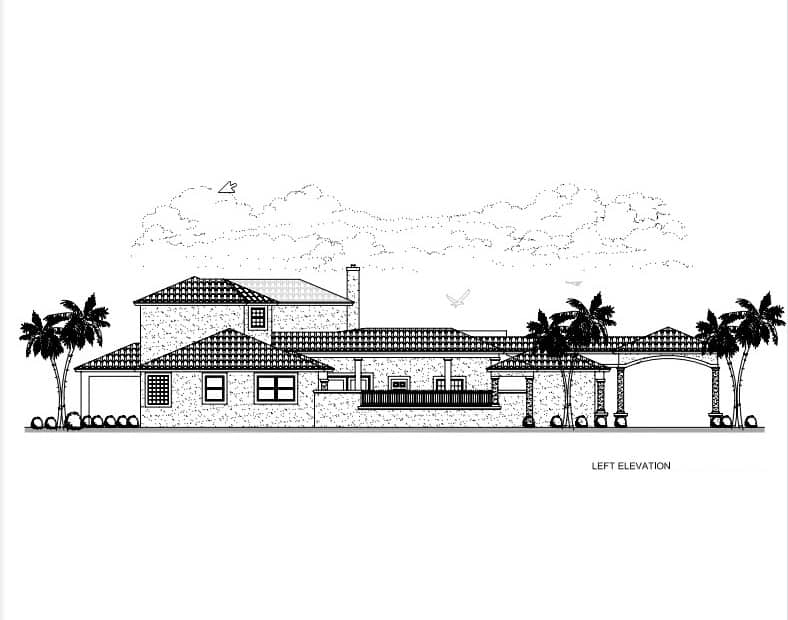 Home Plan Left Elevation of this 4-Bedroom,3117 Sq Ft Plan -107-1023