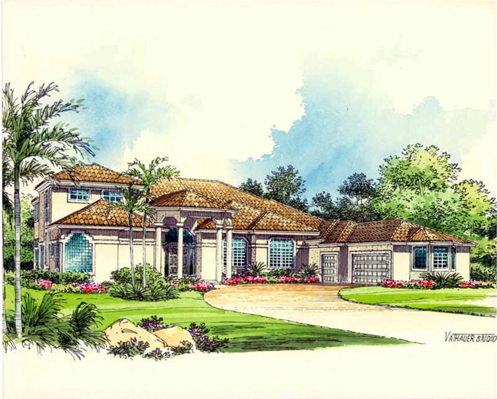Front elevation of Luxury home (ThePlanCollection: House Plan #107-1028)
