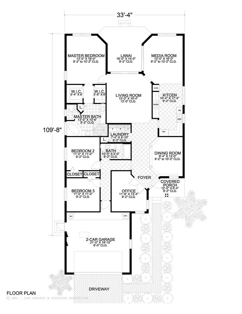Floor Plan First Story of Florida Style Plan #107-1052