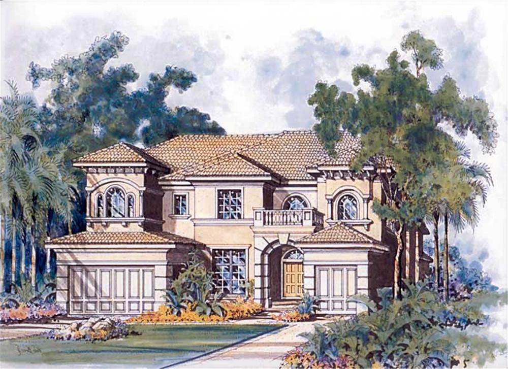 This image shows the front elevation of these Mediterranean Home Plans, Luxury House Plans.