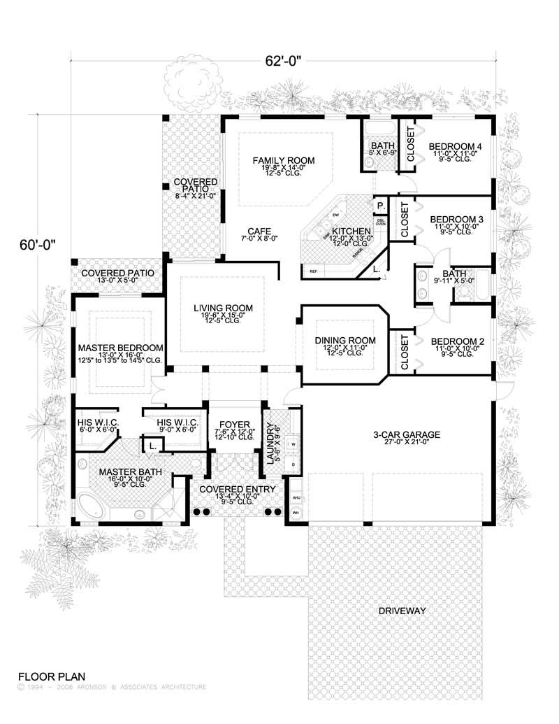 Floor Plan First Story of Florida Style Plan #107-1078