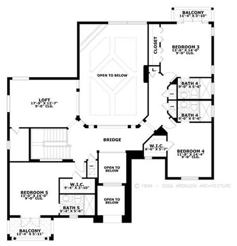 Floor Plan Second Story of Mediterranean Plan #107-1102