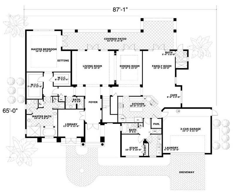 Floor Plan First Story of Mediterranean Plan #107-1104