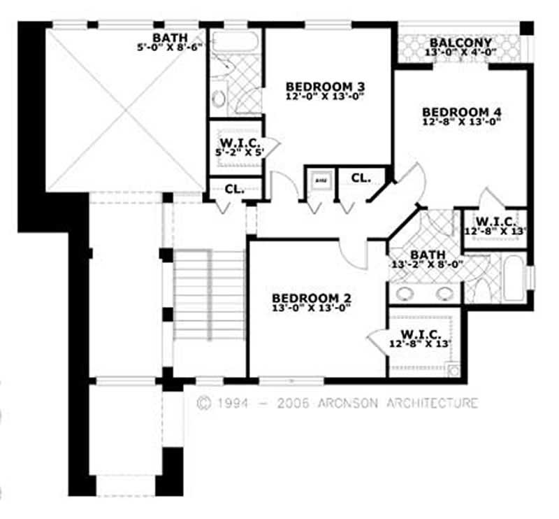 Floor Plan Second Story of Mediterranean Plan #107-1104