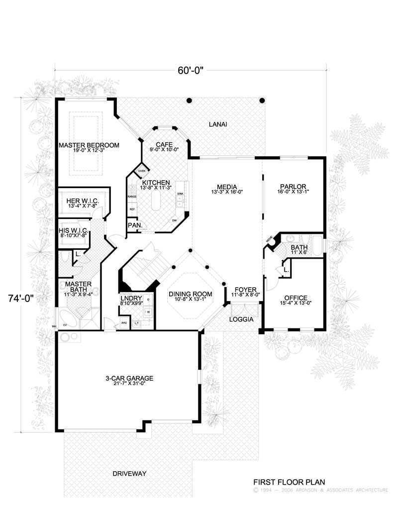 Floor Plan First Story of Mediterranean Plan #107-1110