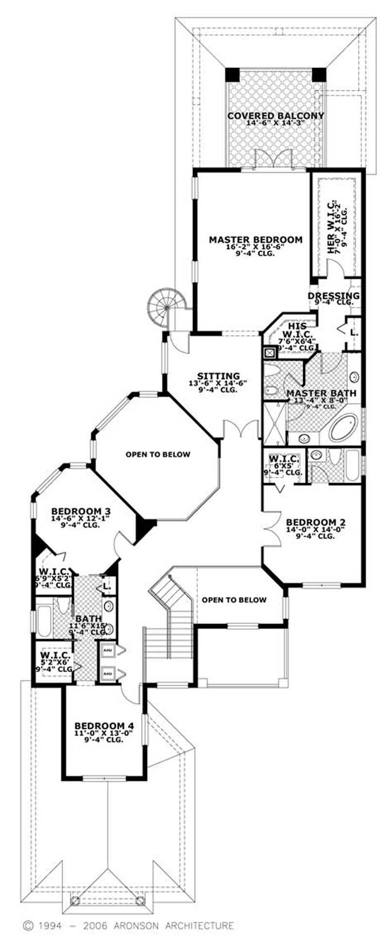 Floor Plan Second Story of Mediterranean Plan #107-1117