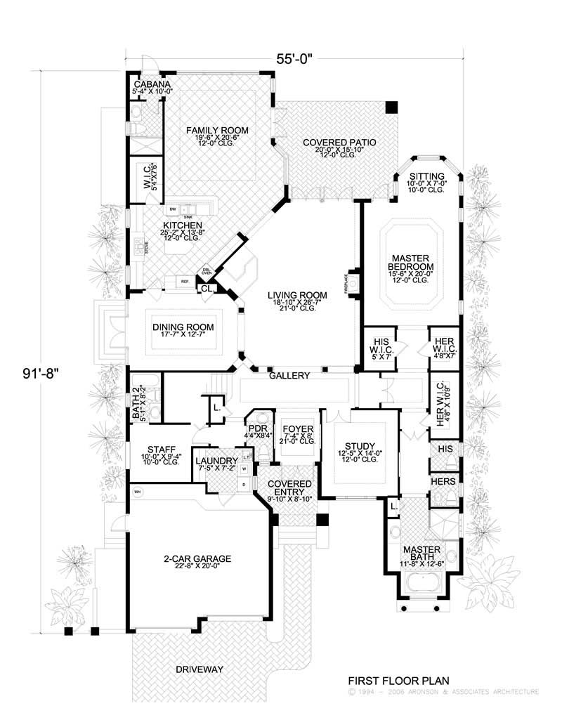 Floor Plan First Story of Mediterranean Plan #107-1173