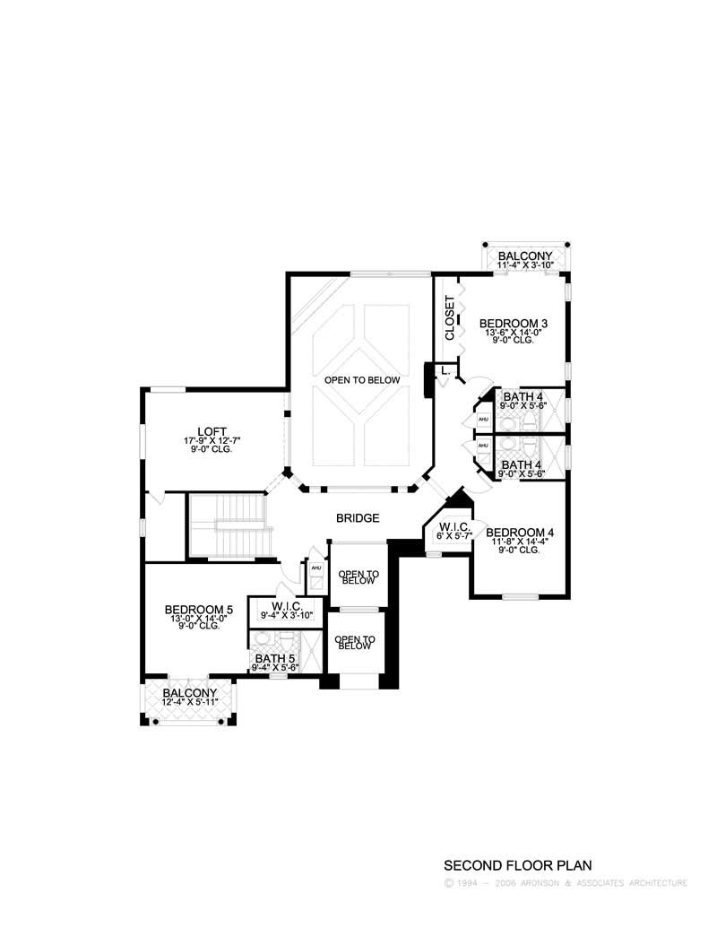 Floor Plan Second Story of Mediterranean Plan #107-1173