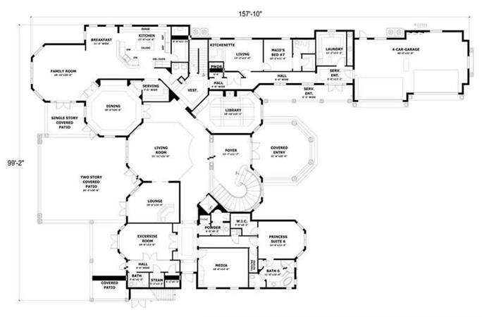 7 Bedroom House Plan - 10433 Sq Ft Luxurious Spanish Design