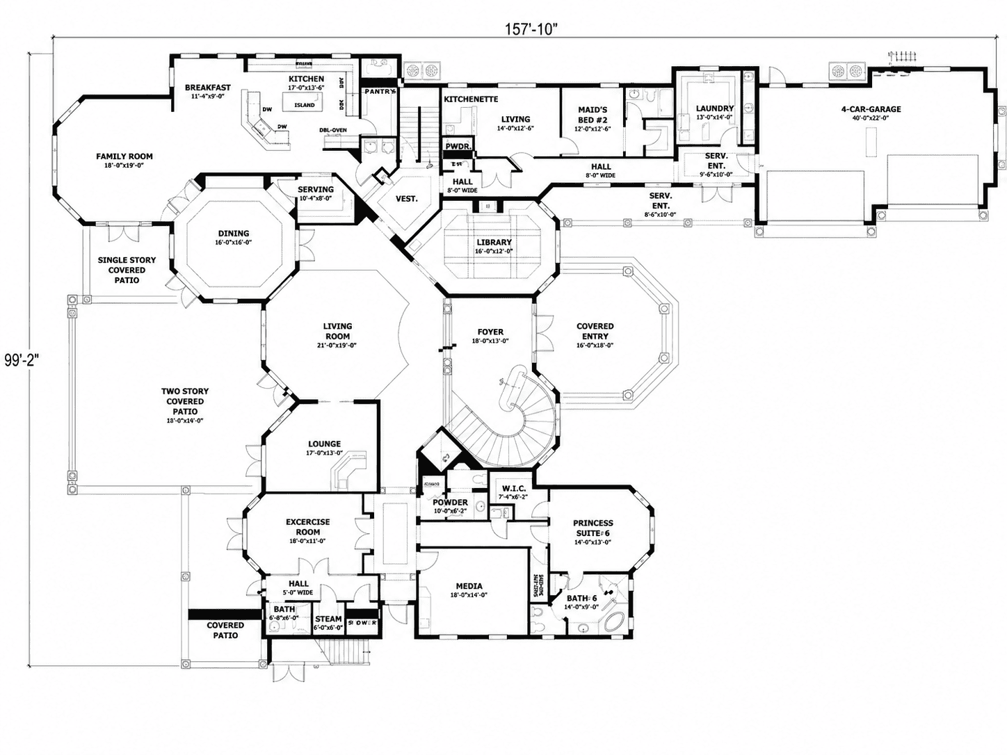 Floor Plan Main Level of Luxury Plan #107-1189