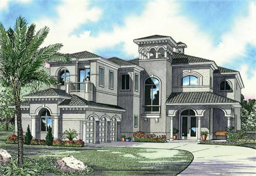 Front elevation of Luxury home (ThePlanCollection: House Plan #107-1192)
