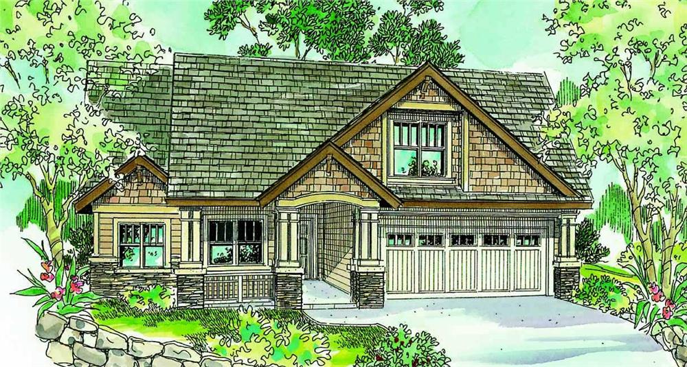 This is a colorful rendering of these Craftsman House Plans.