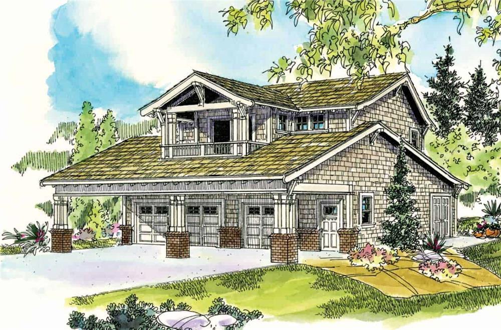 This is a colored rendering of this Garage with an apartment plan.