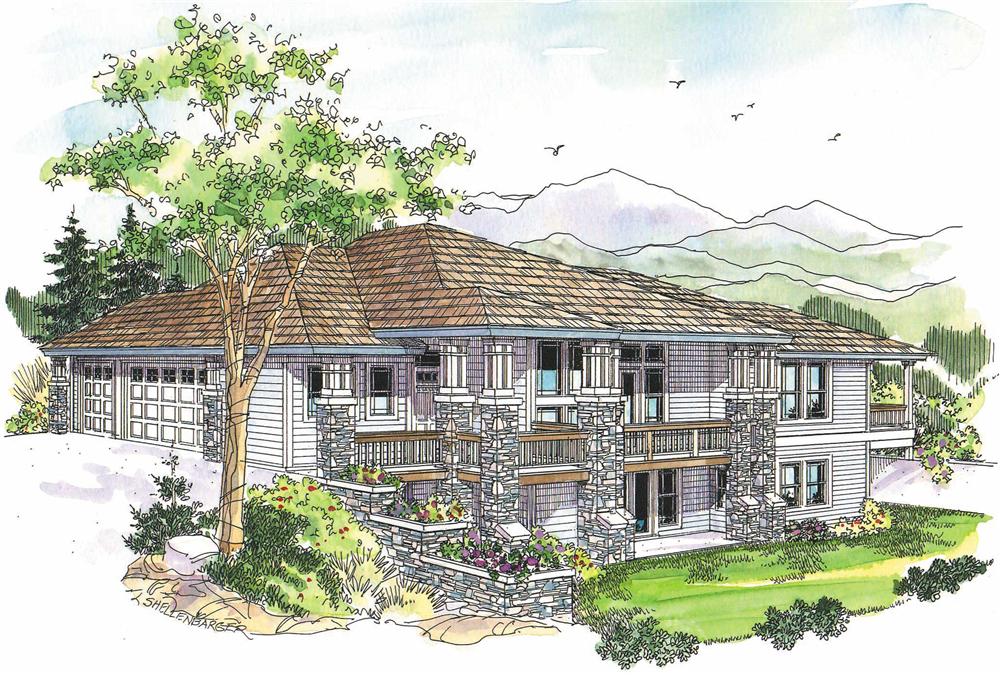 This image shows the Prairie Style for this set of house plans.