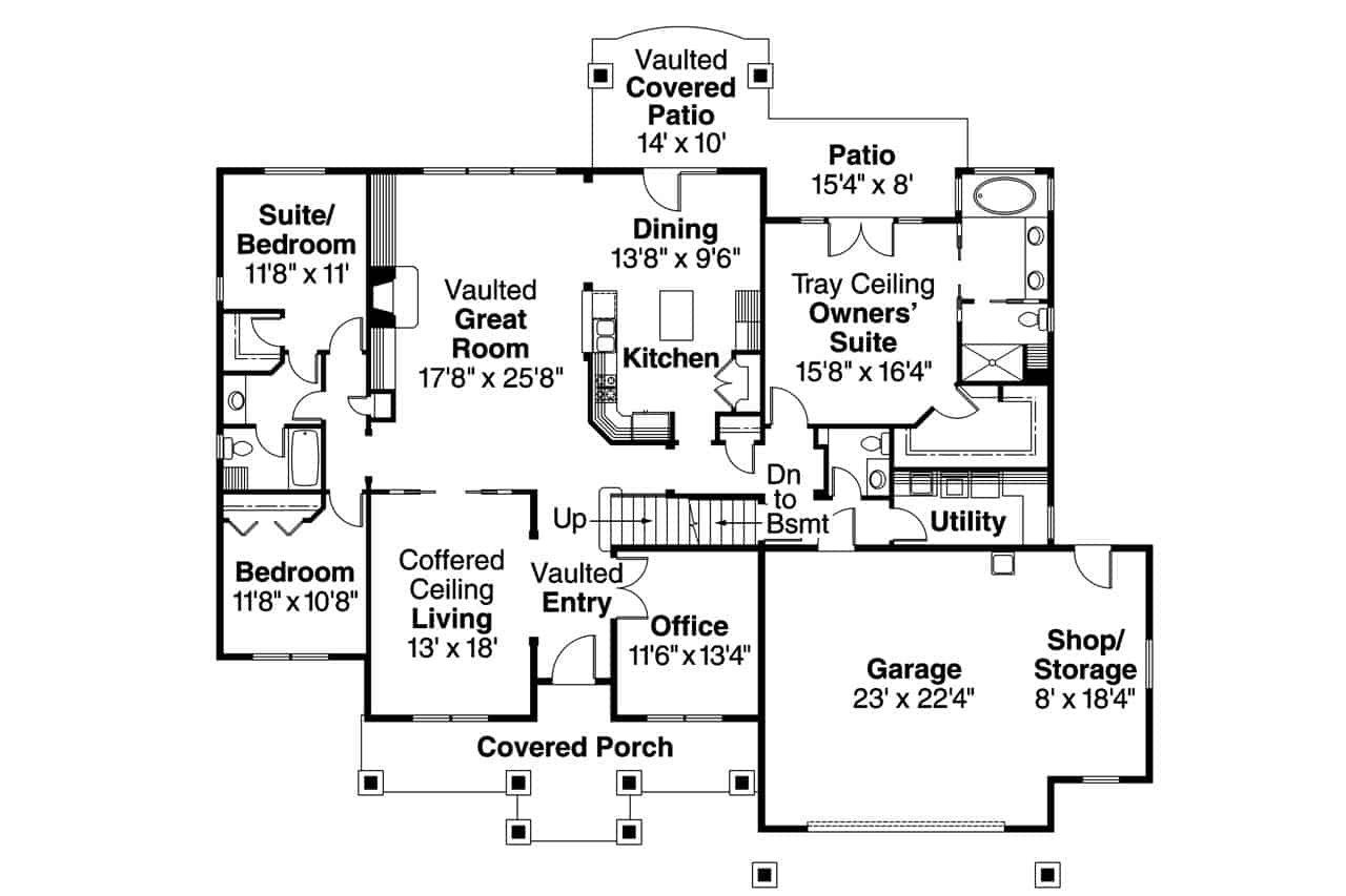 Floor Plan Main Level of Country Plan #108-1034