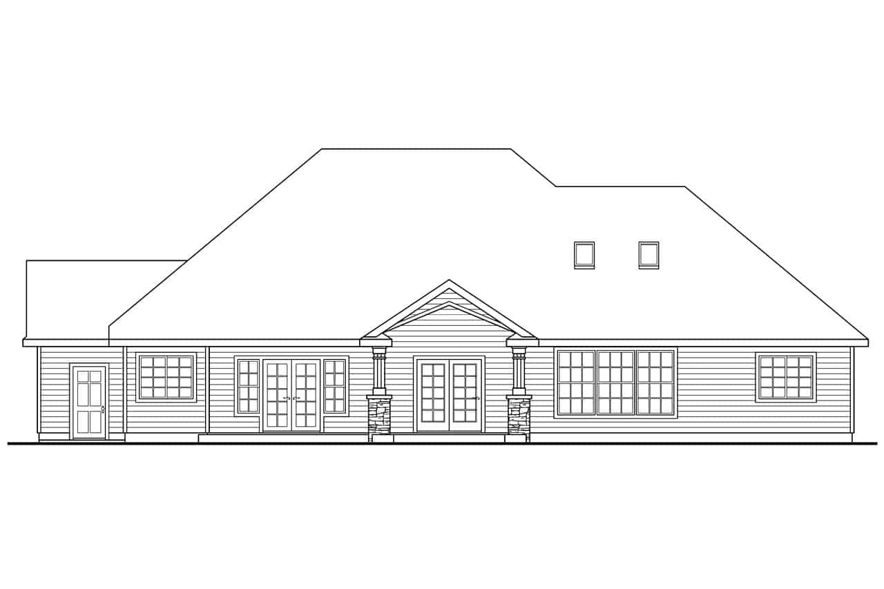 Home Plan Rear Elevation of this 3-Bedroom,2825 Sq Ft Plan -108-1034