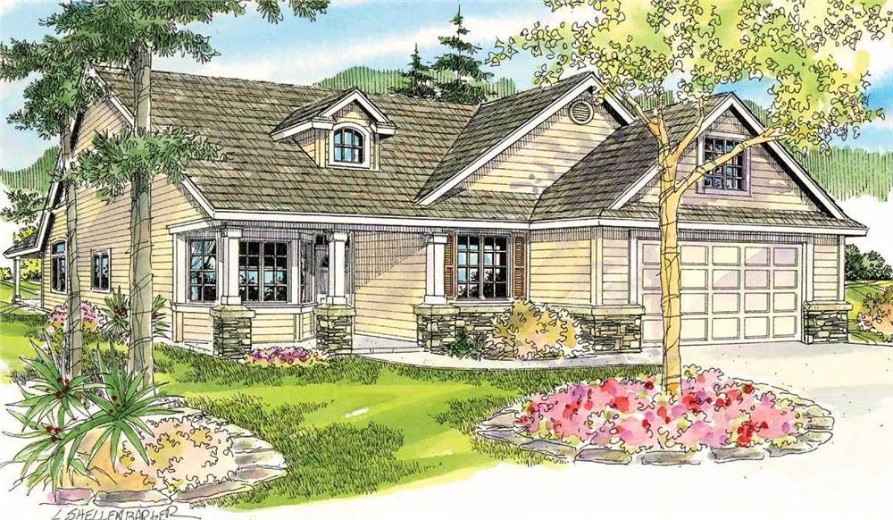 This image shows the front elevation of these Country Homeplans.