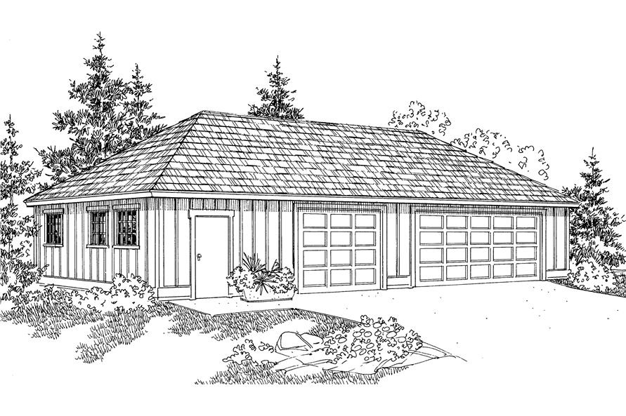 This is the front elevation of a 3-Car Garage Plan.