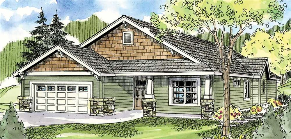 This image shows the front elevation of these Bungalow Houseplans.