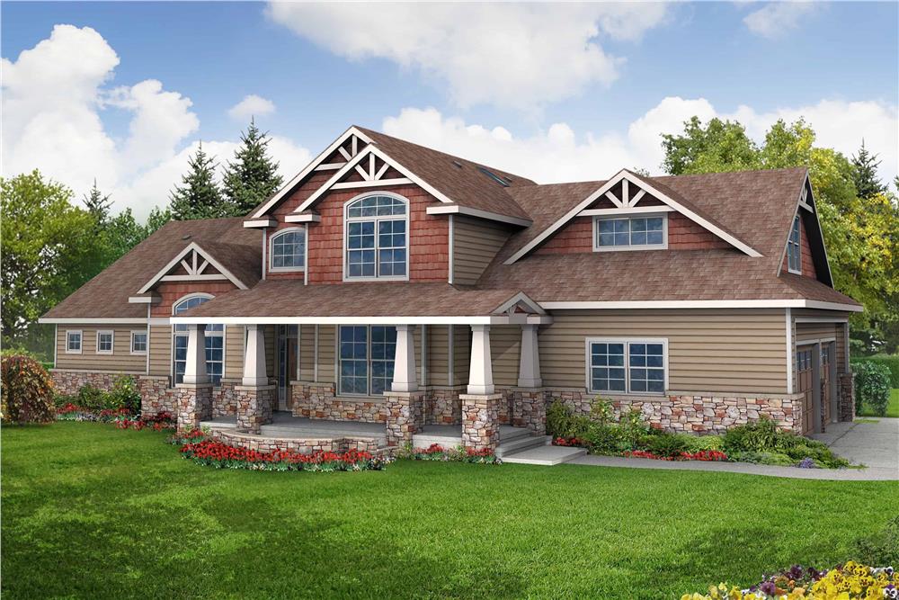 This is a colored rendering for these arts and crafts home plans.