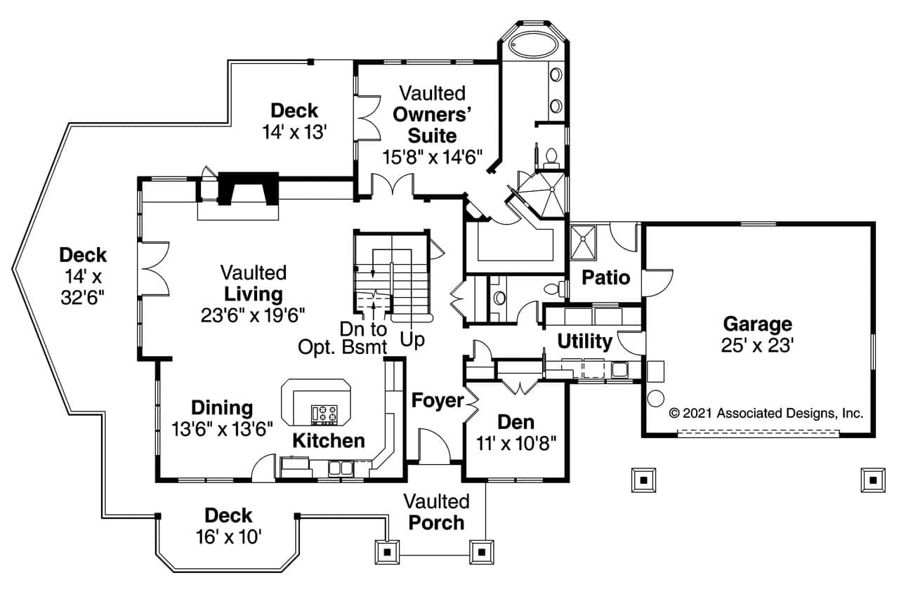 Floor Plan First Story of Craftsman Plan #108-1065