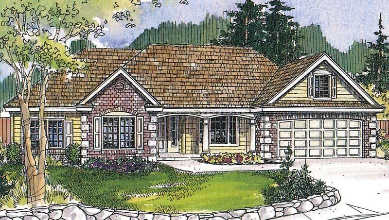This is the front elevation for these Traditional House Plans.