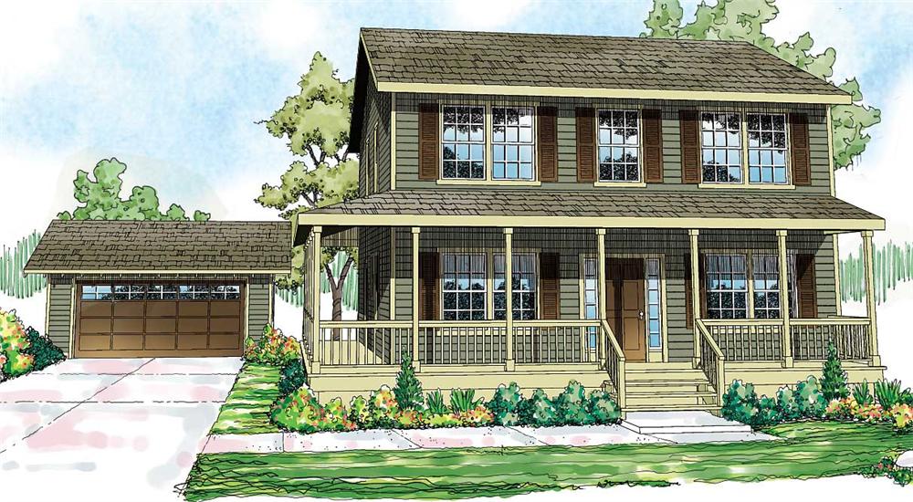 This is the front elevation of these Country House Plans.