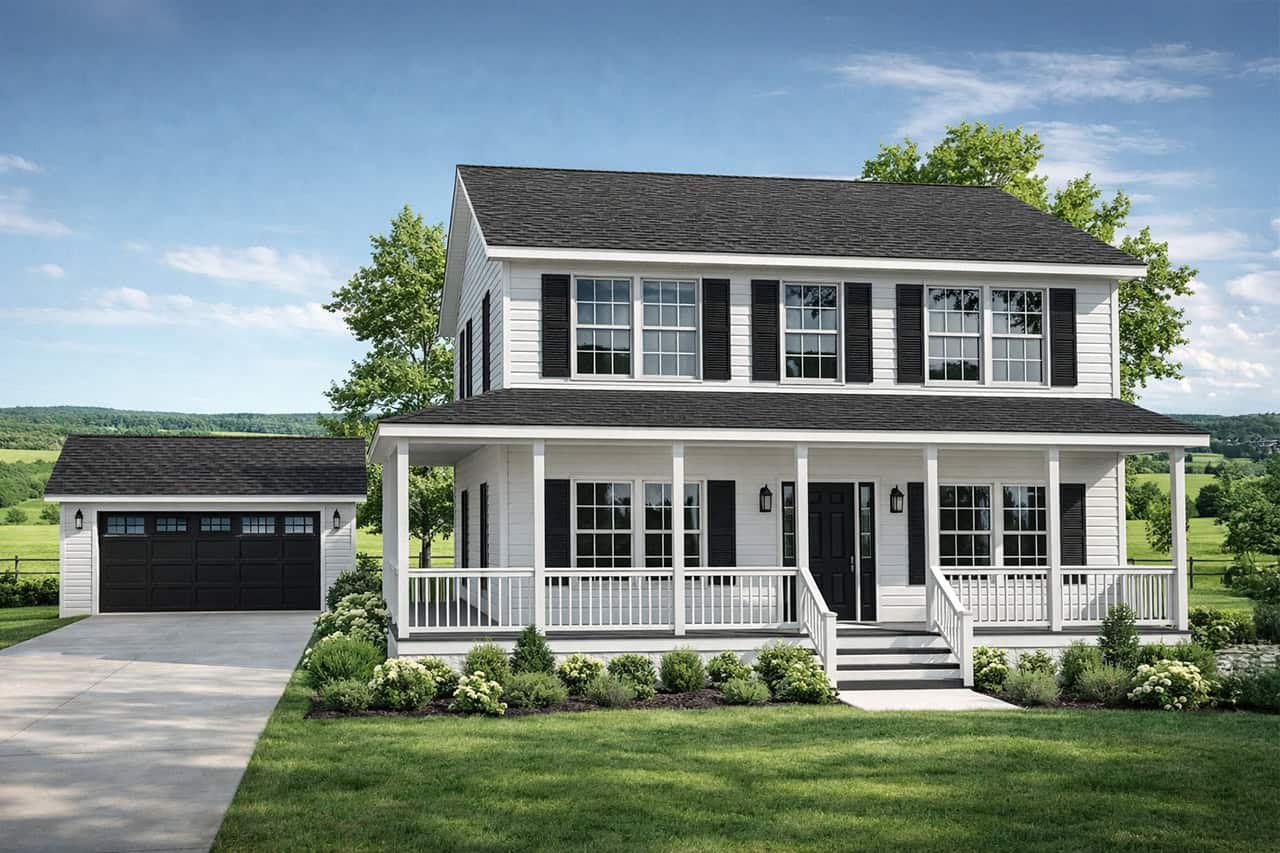 This is the front elevation of these Country House Plans.