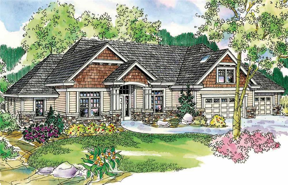 This image is a very colorful rendering of these Craftman Homeplans.