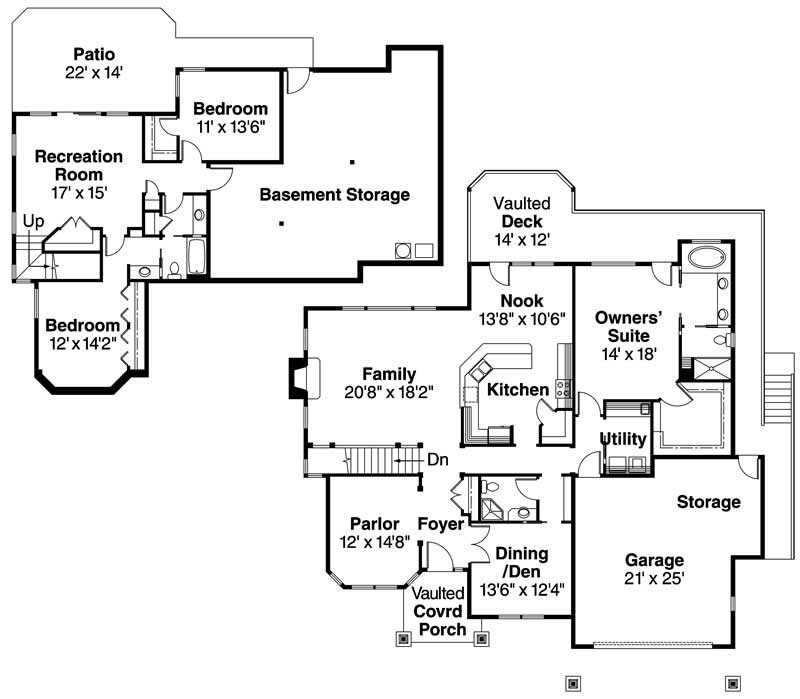 Floor Plan First Story of Ranch Plan #108-1121