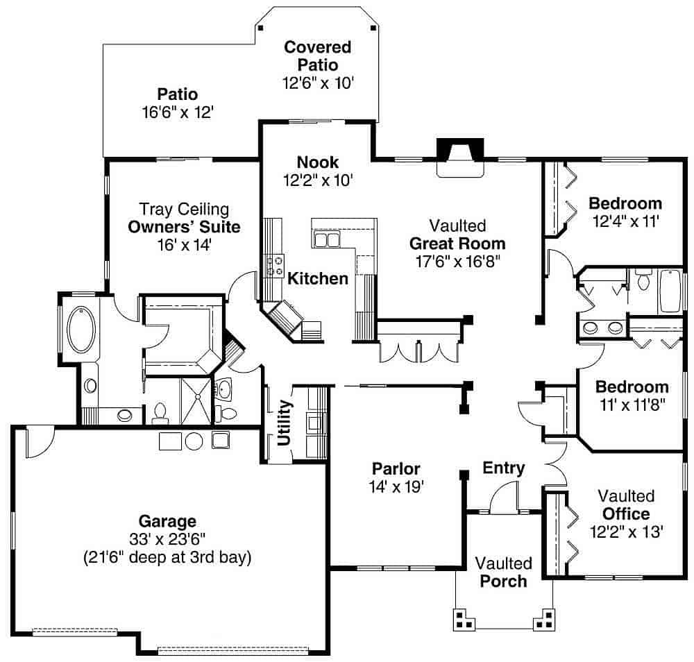 Floor Plan Main Level of Country Plan #108-1126