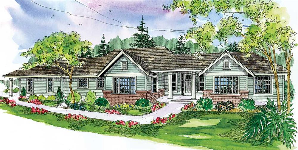 This is a colored rendering of these Country House Plans.